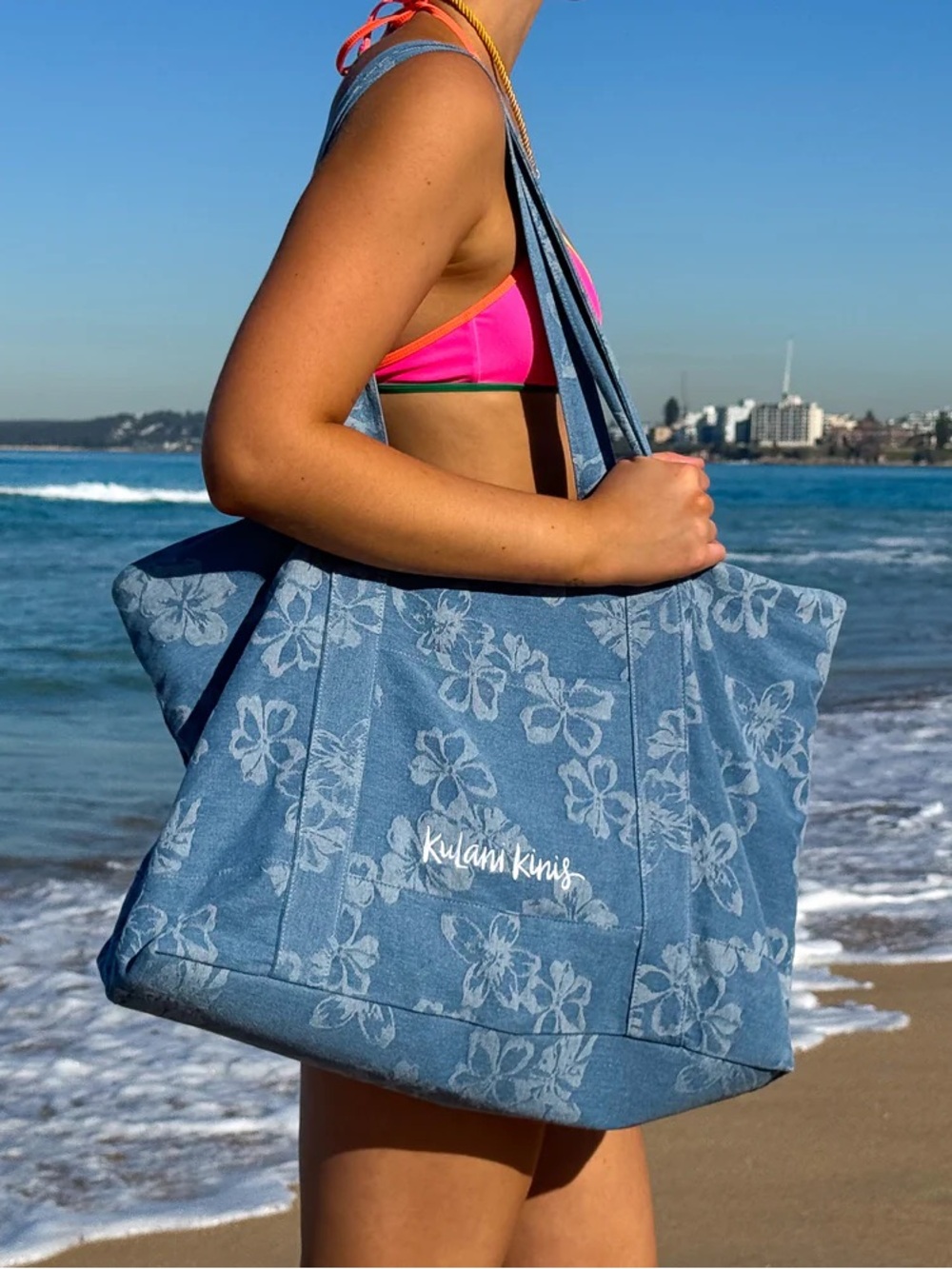 Kulani Kinis Denim Blue Floral Canvas Tote